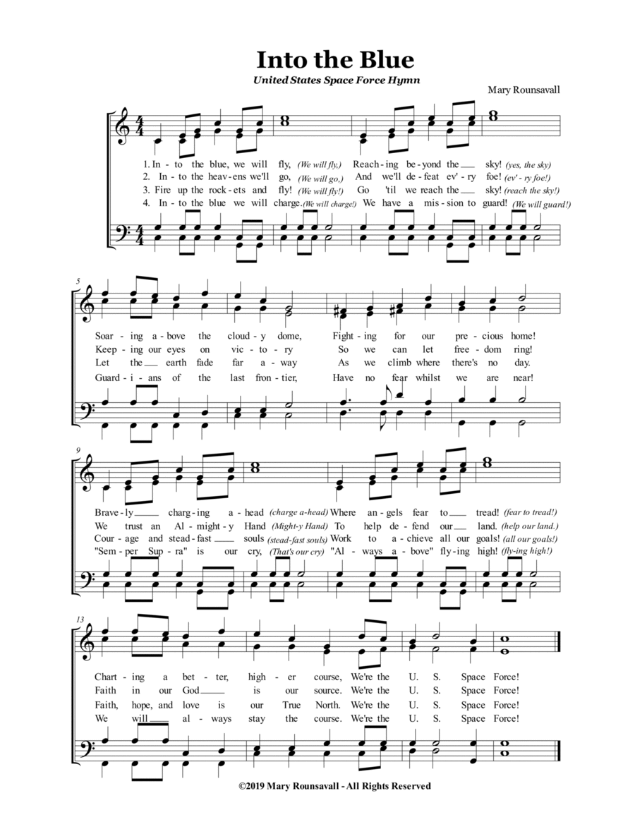 US SPACE FORCE HYMN (Into the Blue) (Hymn Style) 4-Part scores gallery preview page 1