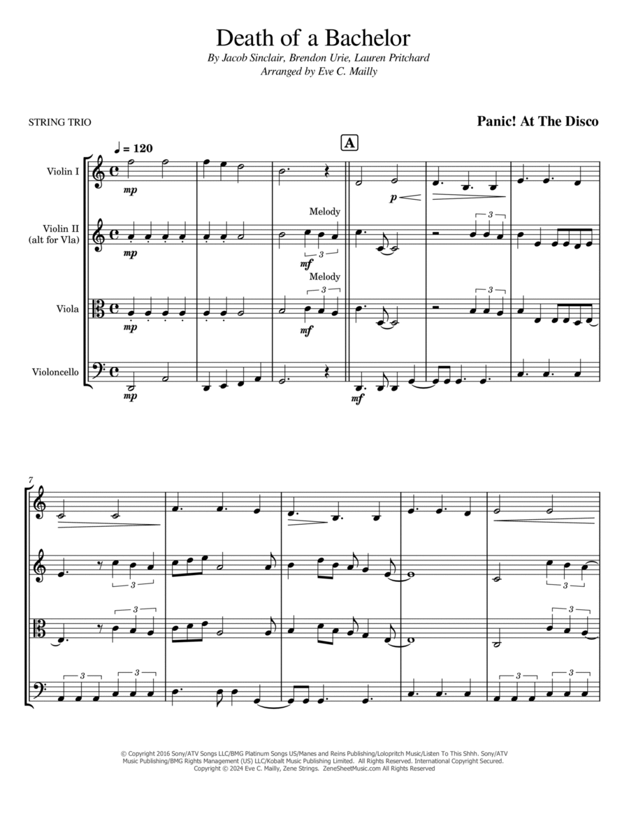 Death Of A Bachelor String Trio scores gallery preview page 1