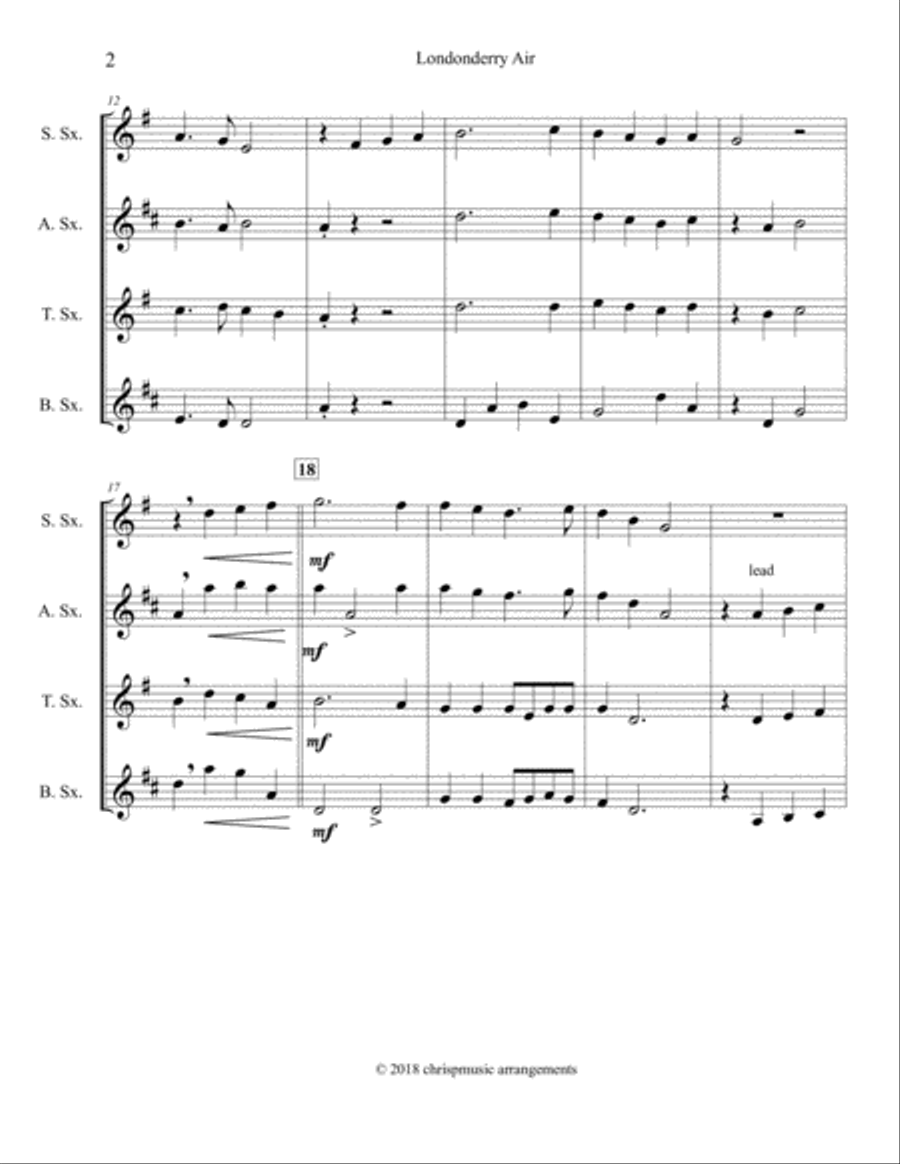 Londonderry Air (Danny Boy) - Sax Quartet Saxophone Quartet scores gallery preview page 3