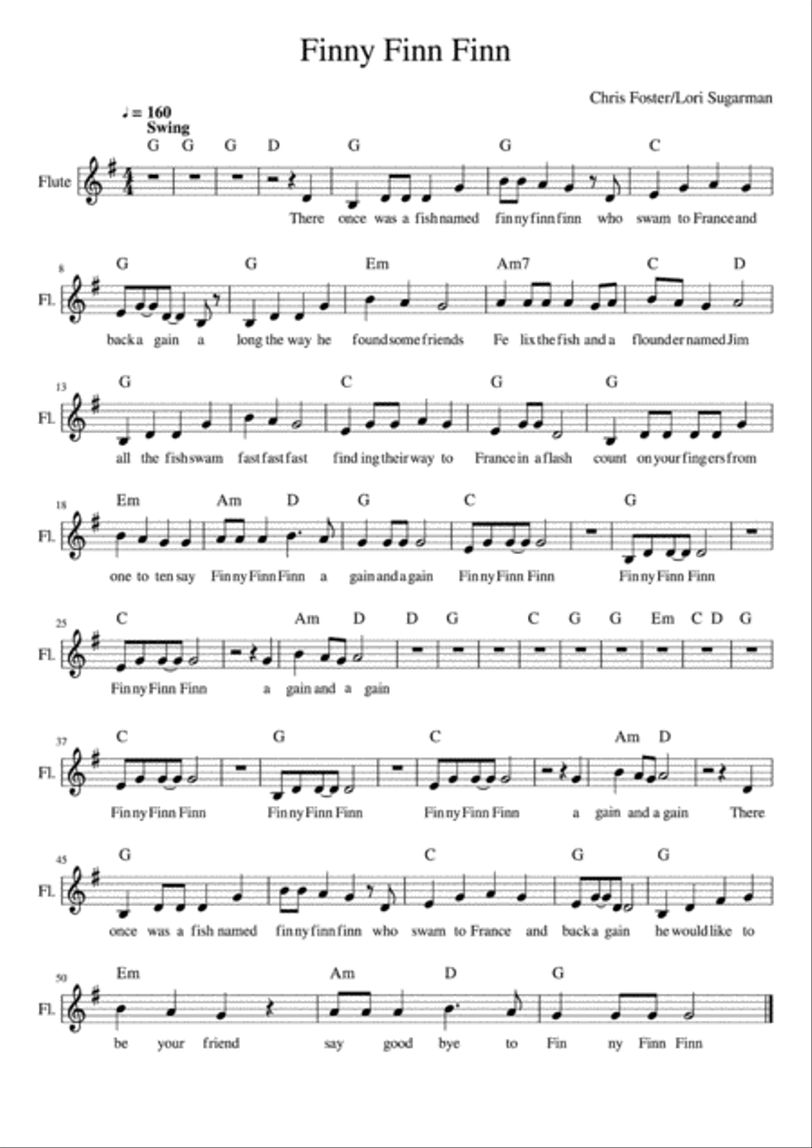 Finny Finn Finn - Lead sheet Piano, Vocal, Guitar scores gallery preview page 1