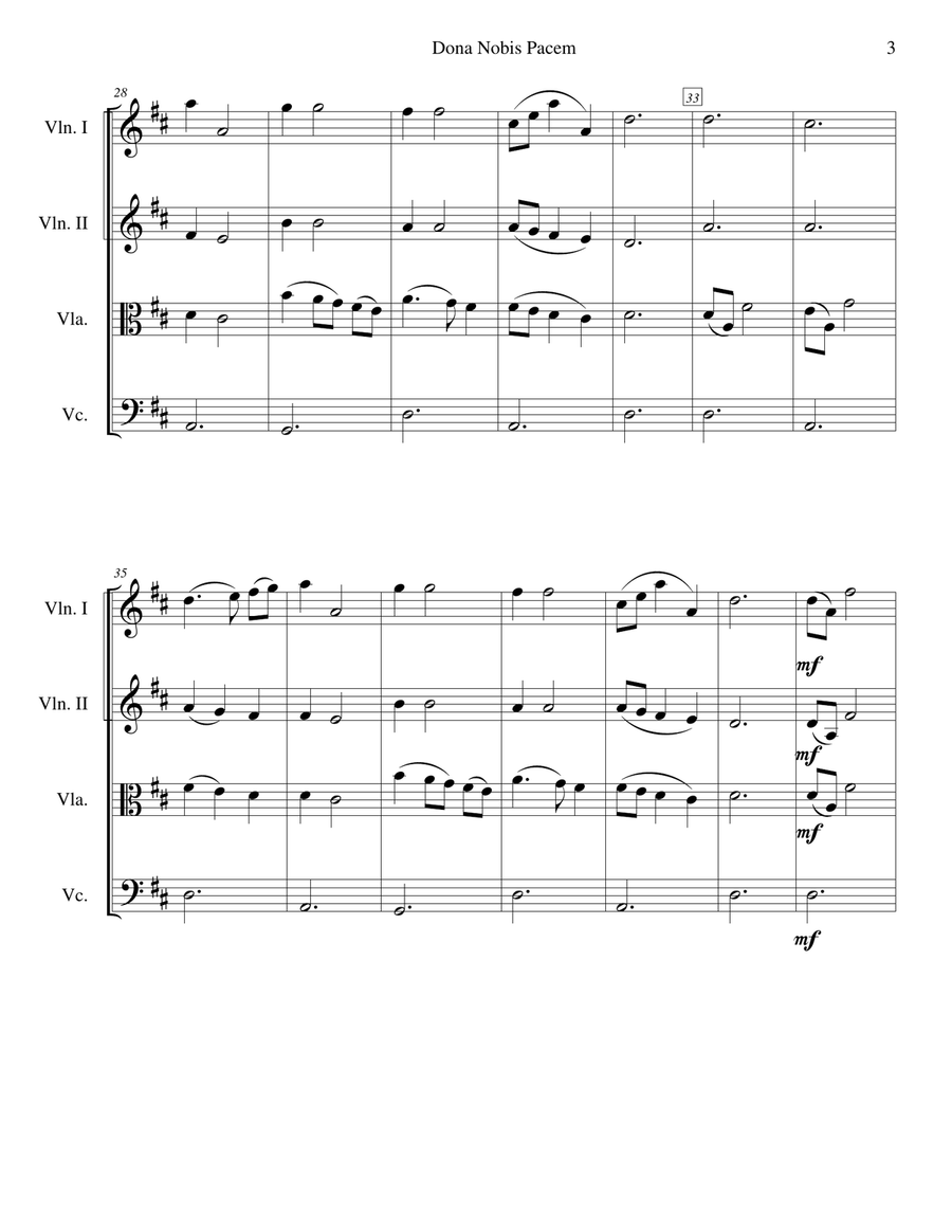 Dona Nobis Pacem (Give Us Peace) - for string quartet String Quartet scores gallery preview page 3