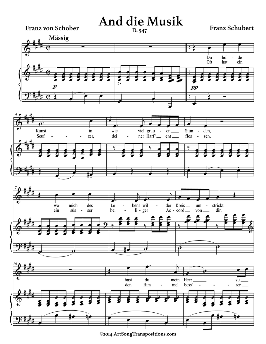 SCHUBERT: An die Musik, D. 547 (transposed to E major) Piano, Vocal scores gallery preview page 2