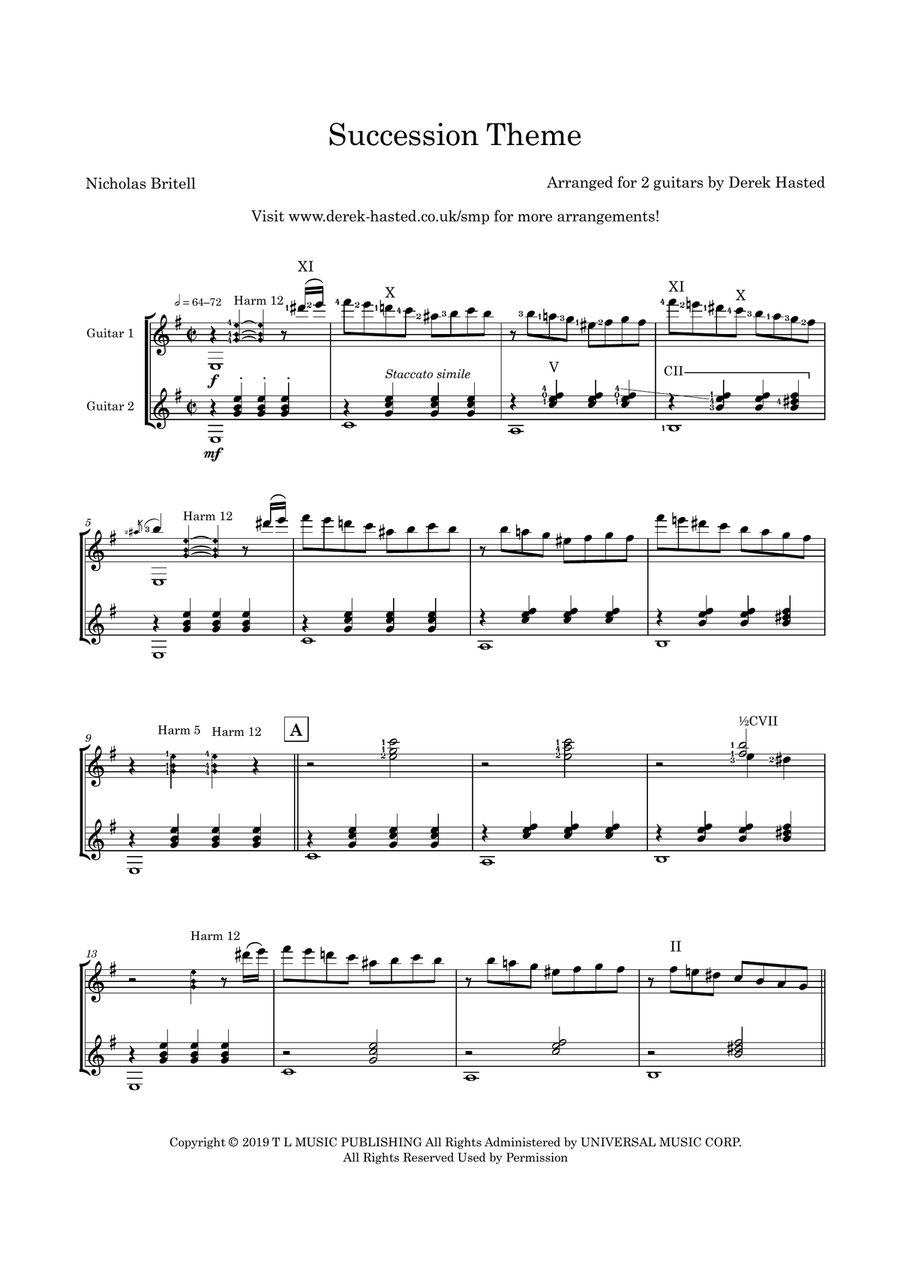 Succession Theme Guitar scores gallery preview page 4