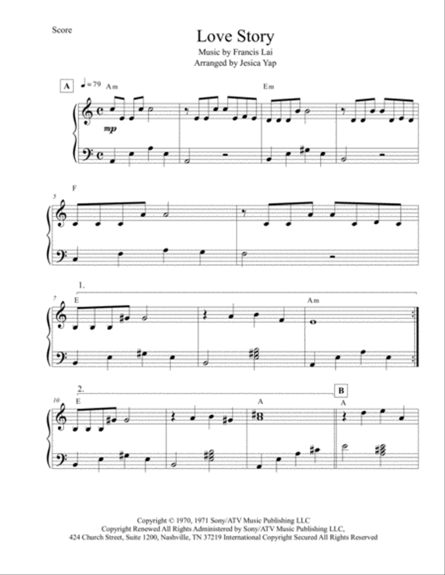 Love Story Easy Piano scores gallery preview page 1