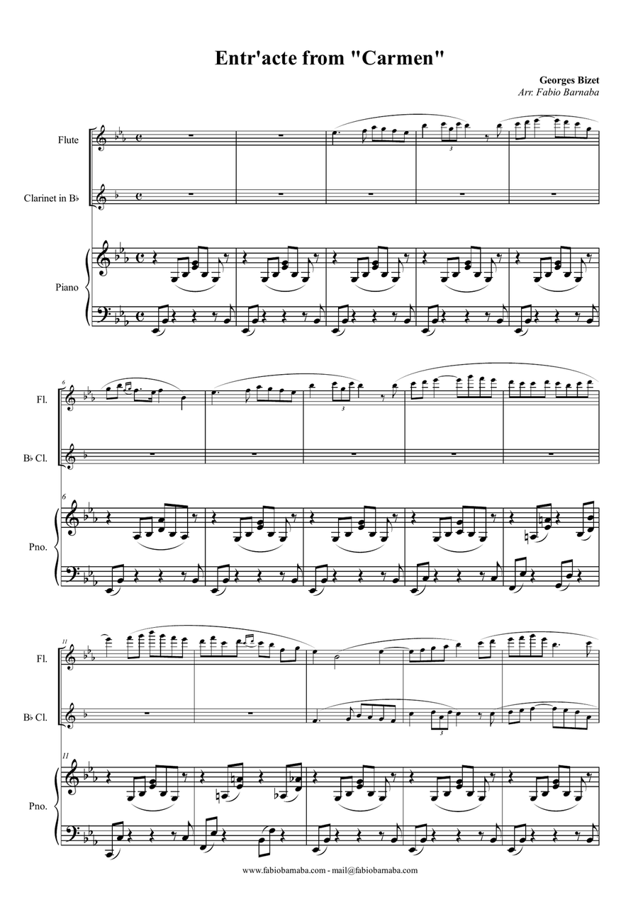 Entr'acte from Bizet's Carmen - for Flute, Clarinet and Piano Small Ensemble scores gallery preview page 2