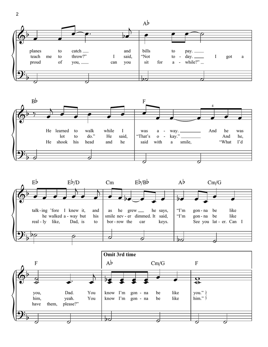 Cat's In The Cradle Easy Piano scores gallery preview page 2