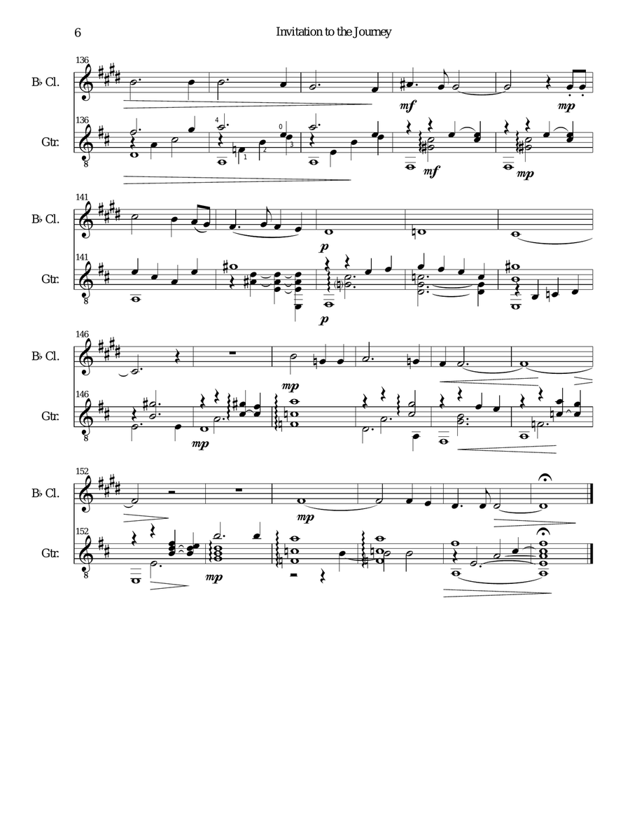 Invitation to the Journey for clarinet and guitar Clarinet scores gallery preview page 6