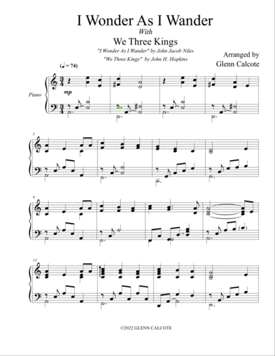 I Wonder As I Wander Piano Solo scores gallery preview page 2