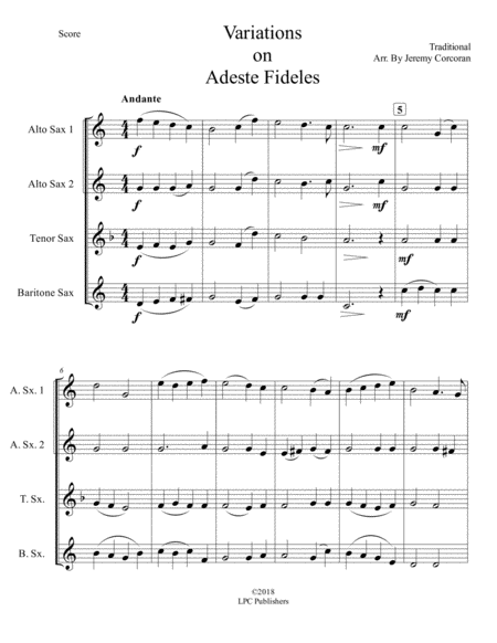 Variations on Adeste Fideles for Saxophone Quartet (SATB or AATB) image number null