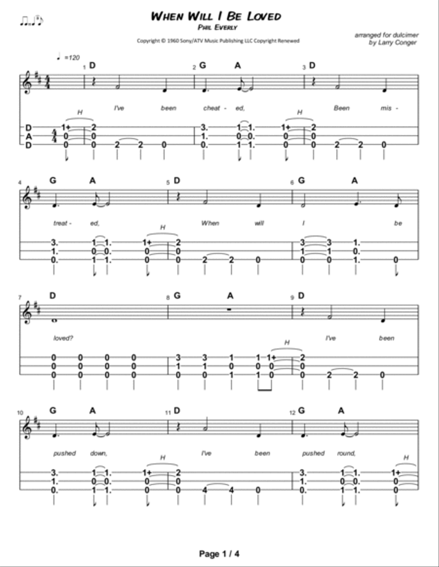 When Will I Be Loved Dulcimer scores gallery preview page 2