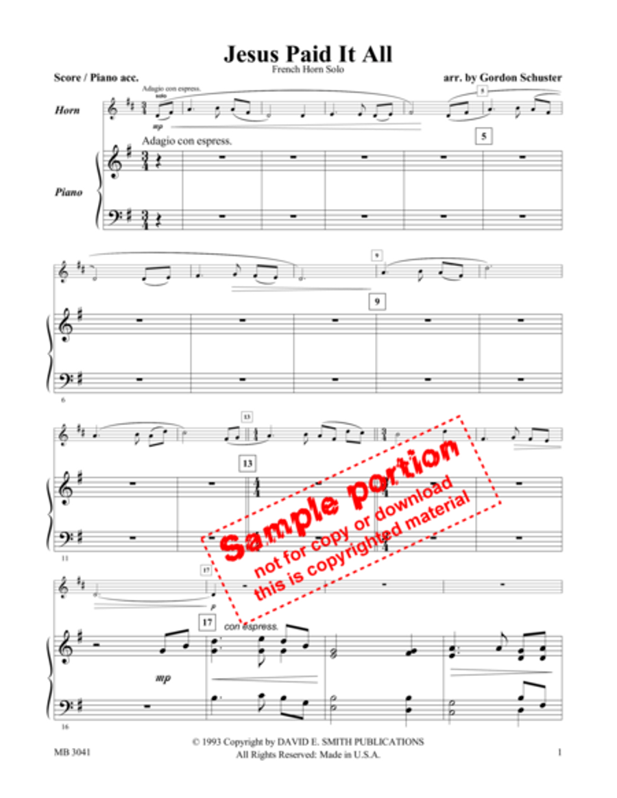 Jesus Paid It All Horn scores gallery preview page 2