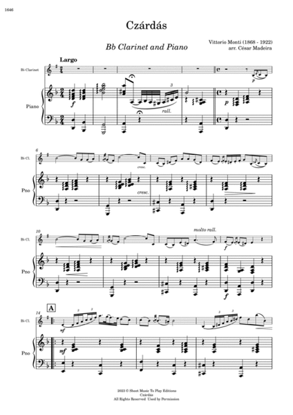 Czardas - Bb Clarinet and Piano (Full Score)