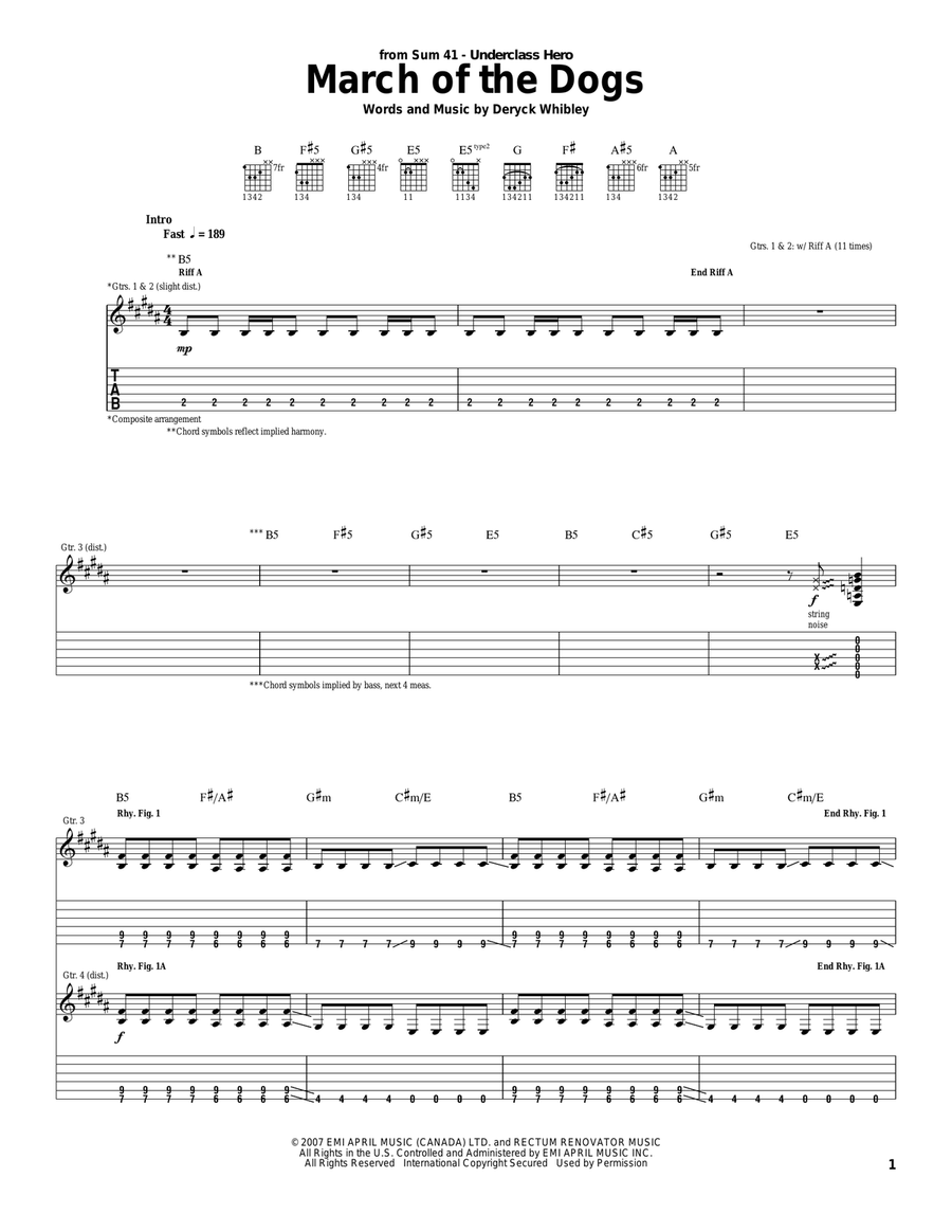 March Of The Dogs March Of The Dogs Acoustic Guitar scores gallery preview page 1