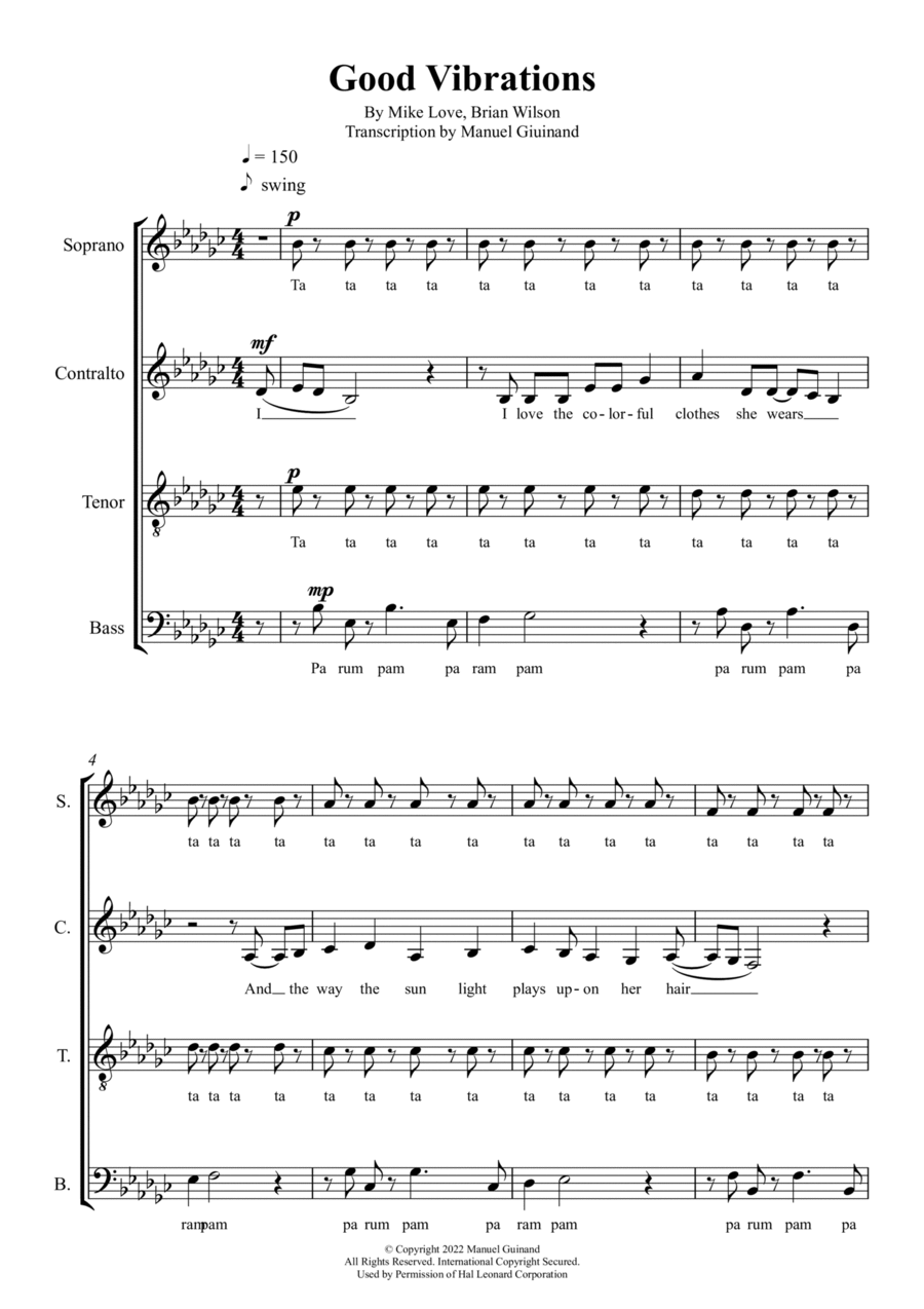 Good Vibrations 4-Part scores gallery preview page 1