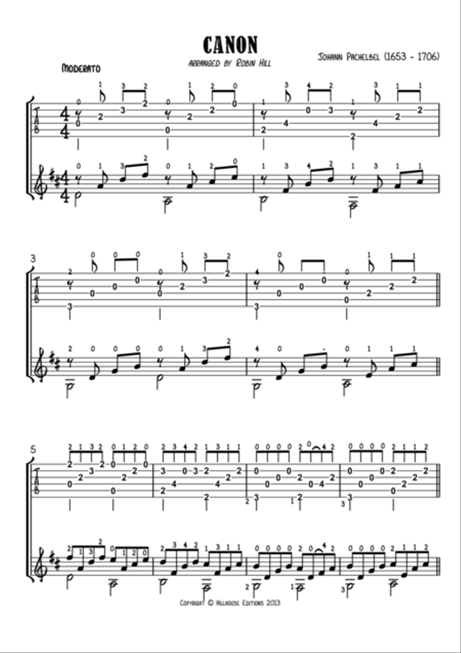 Pachelbel's Canon Classical Guitar scores gallery preview page 1