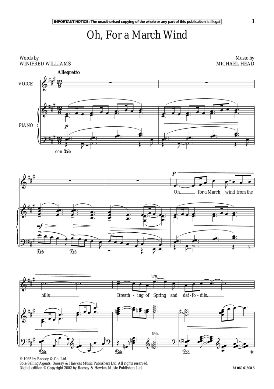 Oh, For A March Wind Oh, For A March Wind Piano, Vocal scores gallery preview page 1