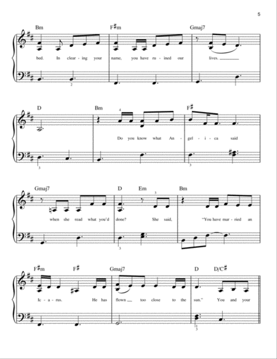 Burn (from Hamilton) Easy Piano scores gallery preview page 5