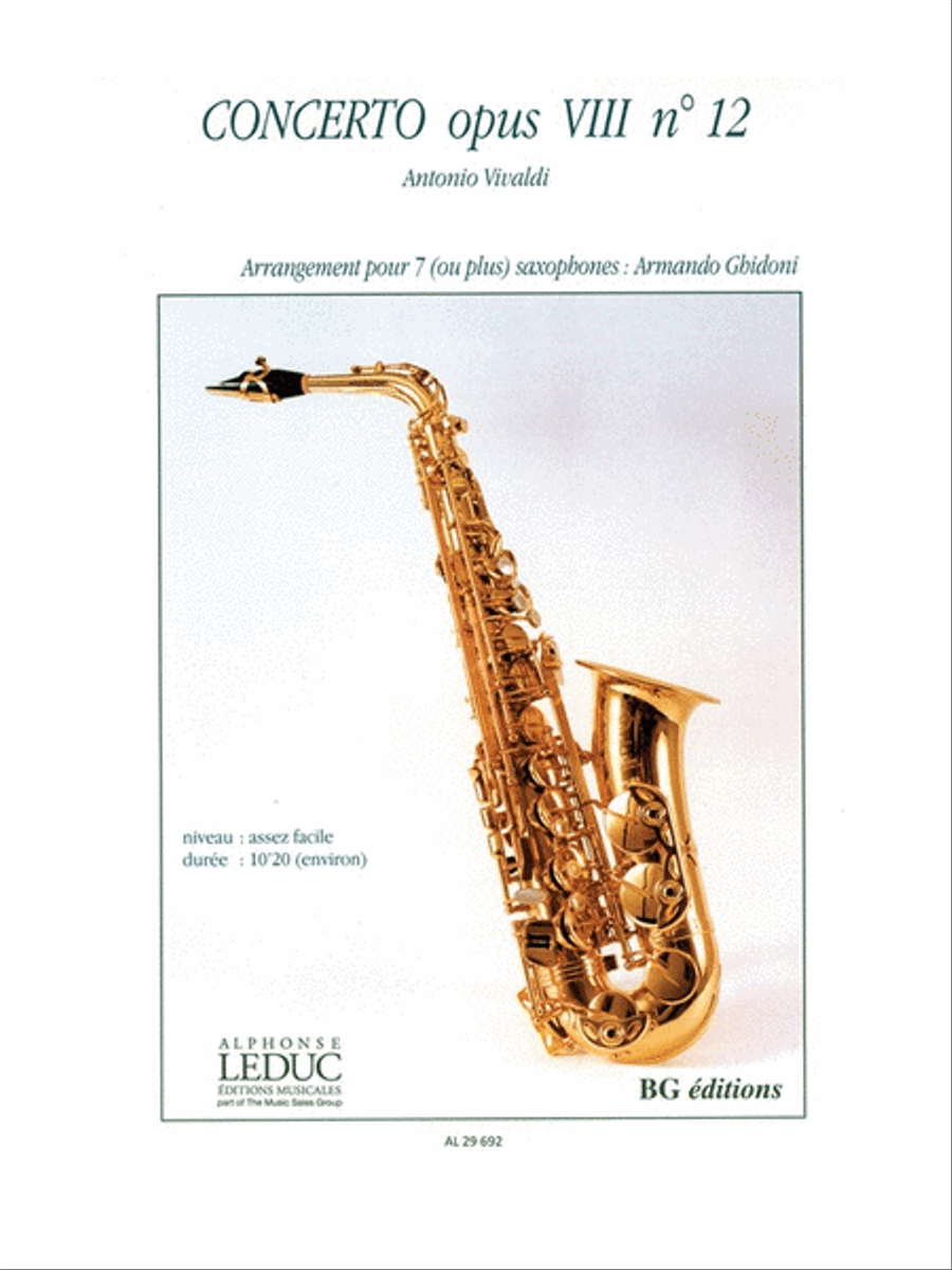 Concerto Fi/31 (rv178, Op.8/12) In C Major (saxophone Ensemble Saxophone Ensemble scores gallery preview page 1