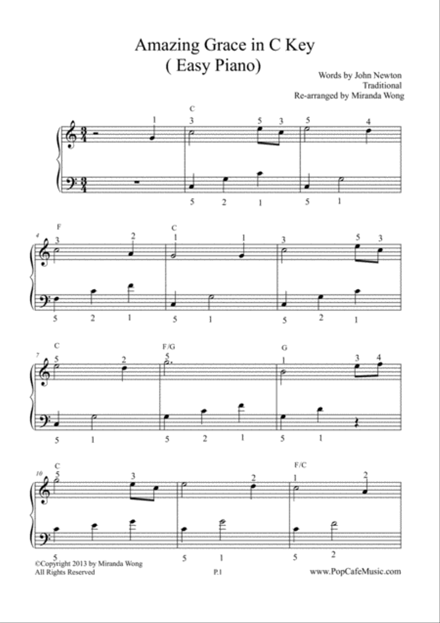 Amazing Grace in C Key - Easy Piano 4-Part scores gallery preview page 2