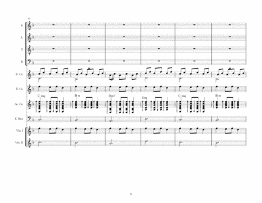 Carol of the Bells for voice, violin and guitars Small Ensemble scores gallery preview page 6