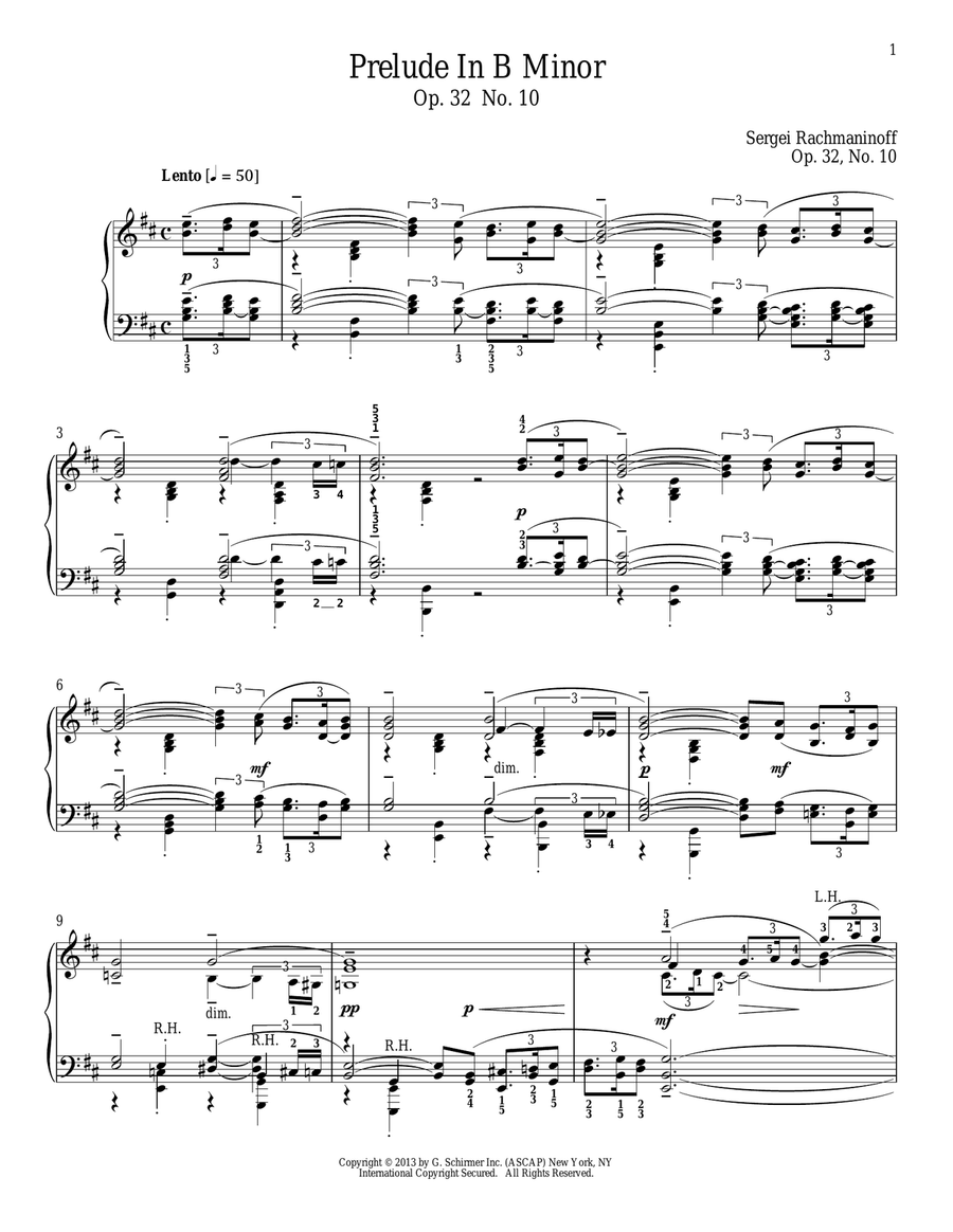 Prelude In B Minor, Op. 32, No. 10 Piano Solo scores gallery preview page 1
