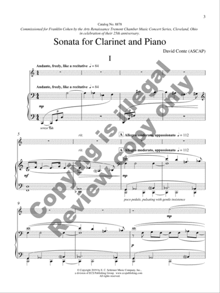 Sonata for Clarinet and Piano Clarinet Solo scores gallery preview page 4