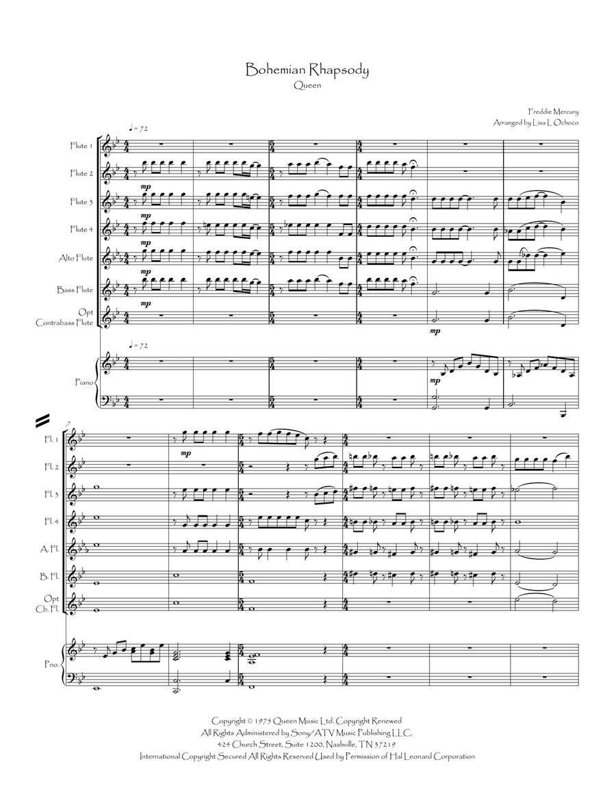 Bohemian Rhapsody Flute Choir scores gallery preview page 4