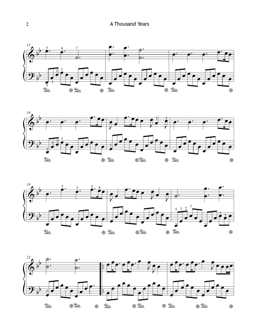 A Thousand Years Piano Solo scores gallery preview page 2