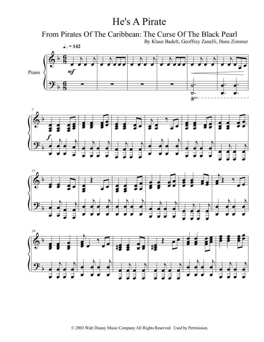He's A Pirate Piano Solo scores gallery preview page 1