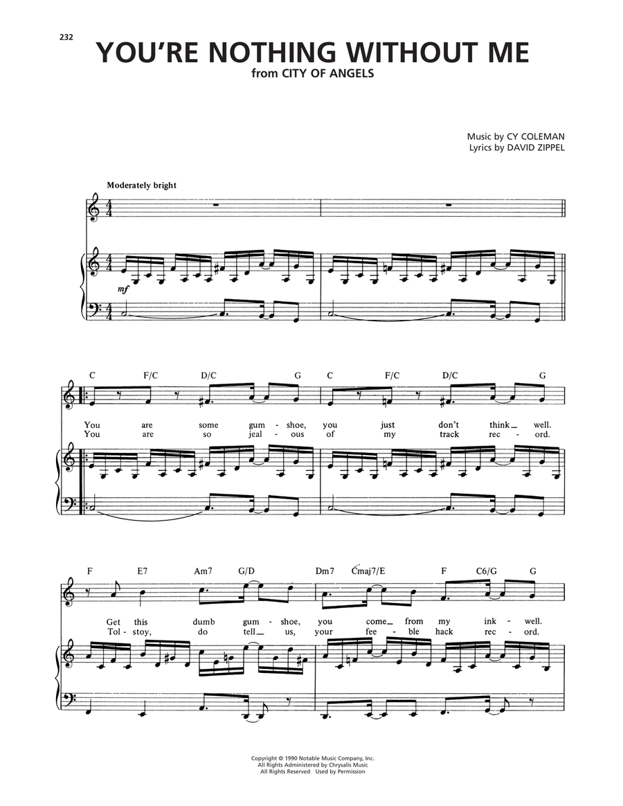 You're Nothing Without Me (from City Of Angels) Piano, Vocal, Guitar scores gallery preview page 1
