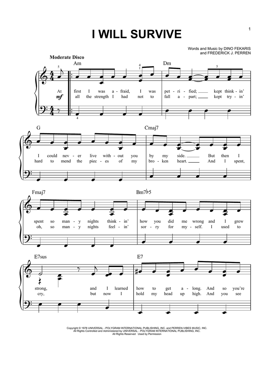 I Will Survive Easy Piano scores gallery preview page 1