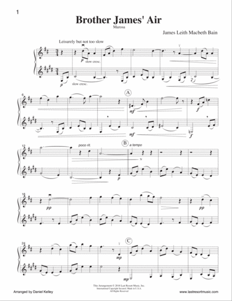 Brother James' Air Duet for Flute or Oboe or Violin & Clarinet - Music for Two Small Ensemble scores gallery preview page 2