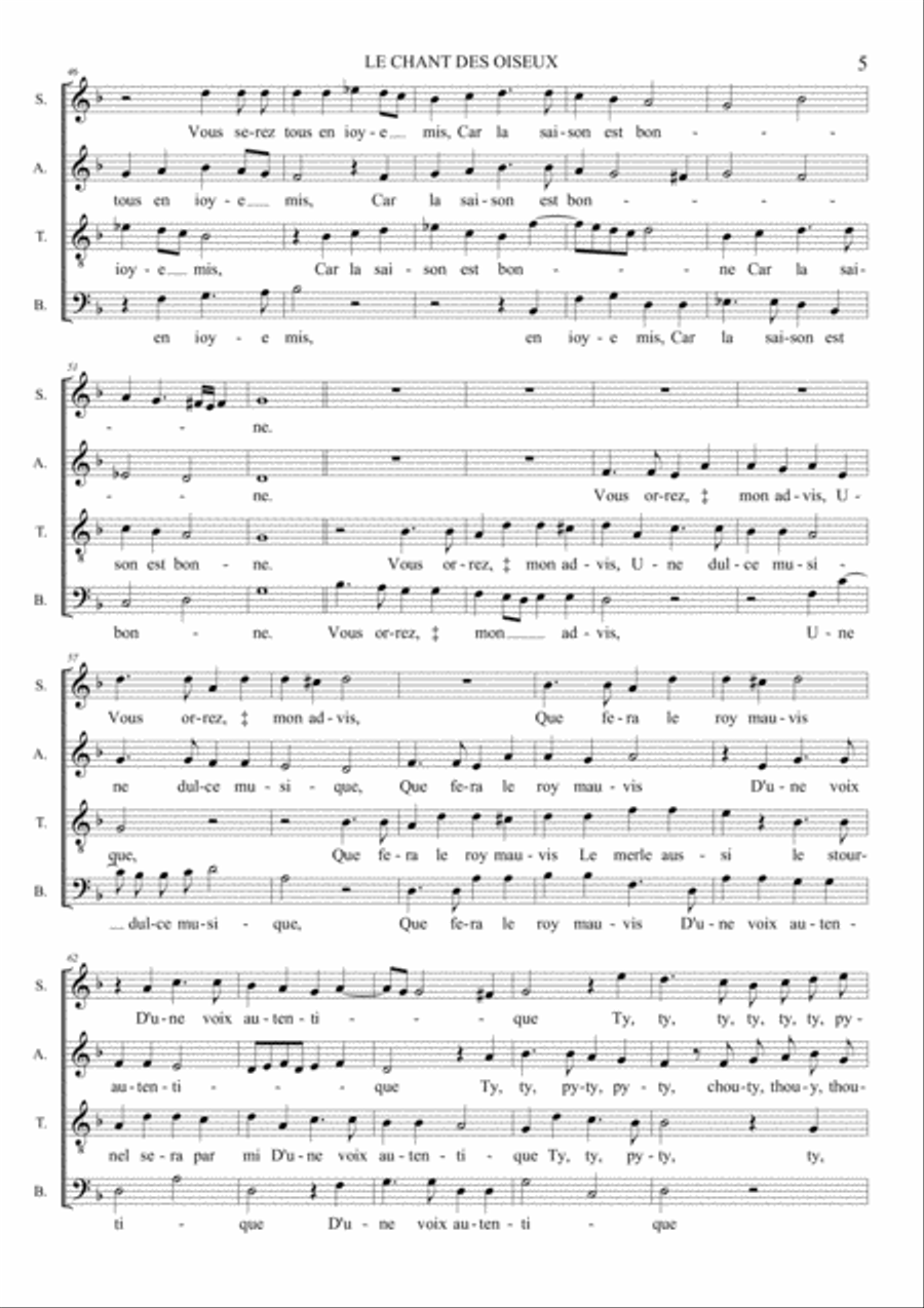LE CHANT DES OISEUX - C. Janequin - For SATB Choir 4-Part scores gallery preview page 5