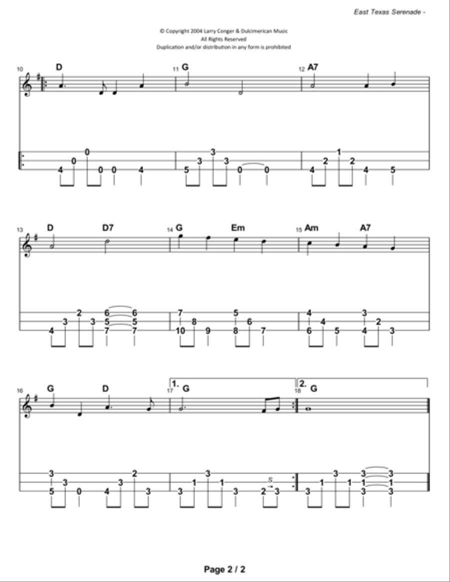 East Texas Serenade Dulcimer scores gallery preview page 3