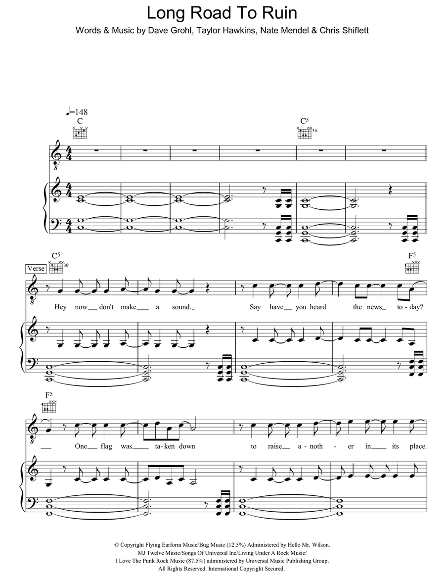 Long Road To Ruin Long Road To Ruin Piano, Vocal, Guitar scores gallery preview page 1