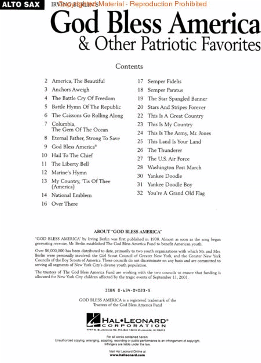 God Bless America and Other Patriotic Favorites Alto Saxophone scores gallery preview page 2