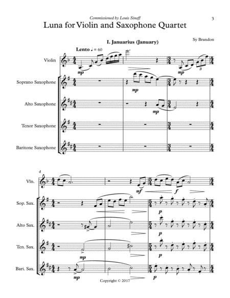 Luna for Violin and Saxophone Quartet image number null