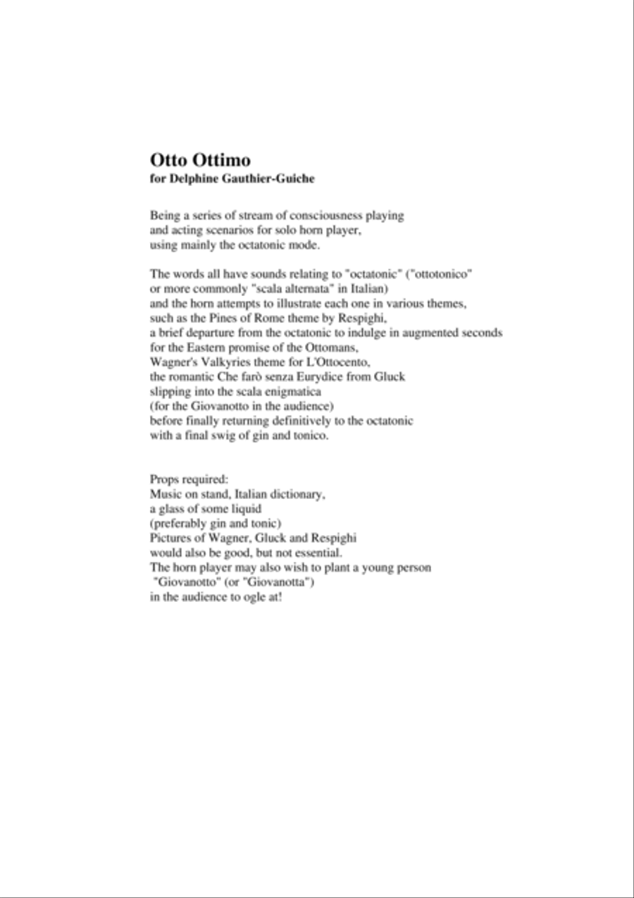 David Warin Solomons: Otto Ottimo theatre piece for solo horn Horn Solo scores gallery preview page 1
