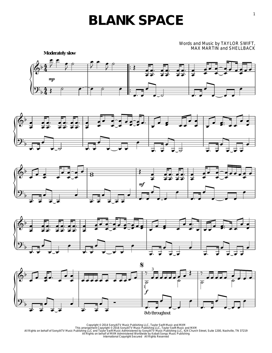 Blank Space Piano Solo scores gallery preview page 1