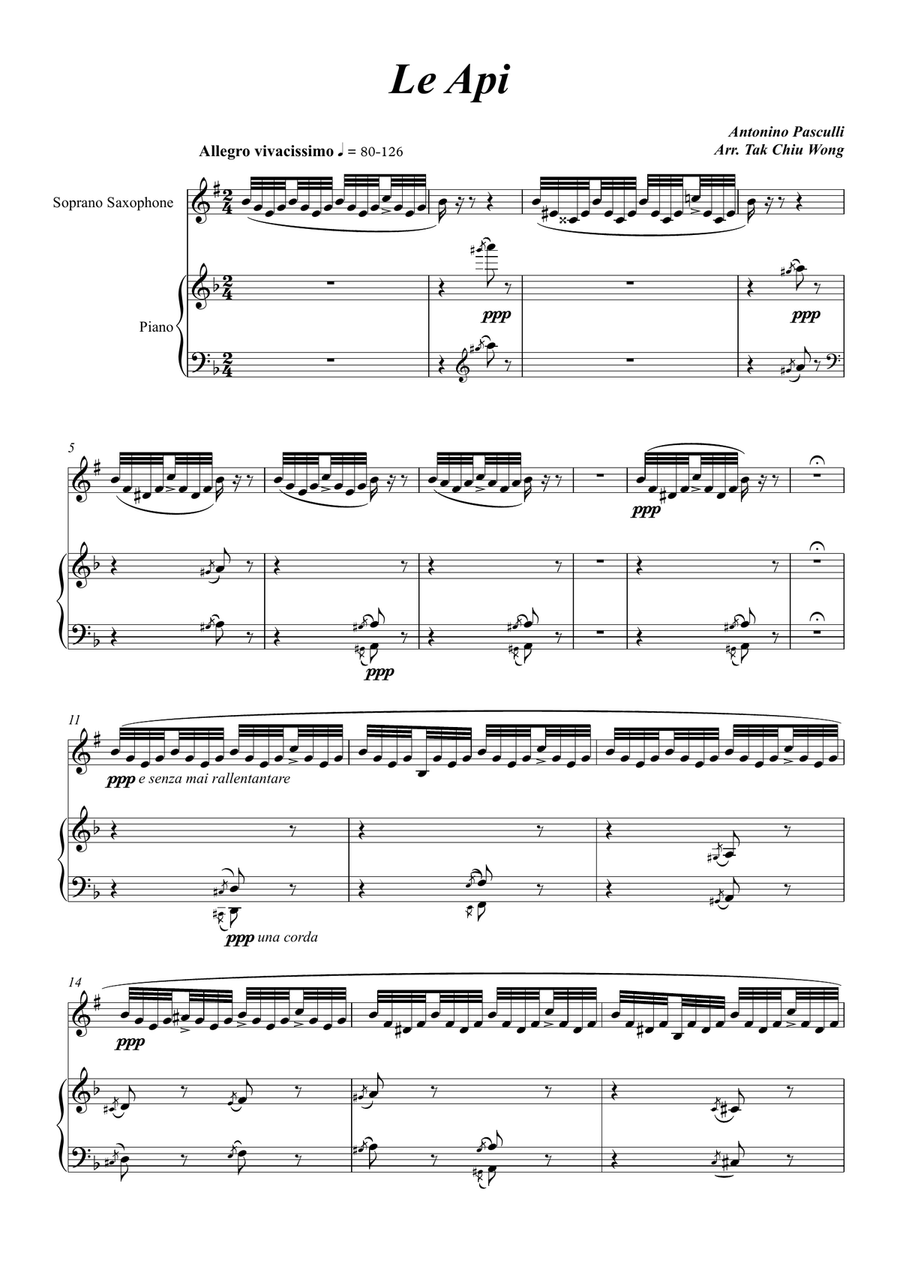Le Api arranged for Soprano Saxophone and Piano Soprano Saxophone scores gallery preview page 2