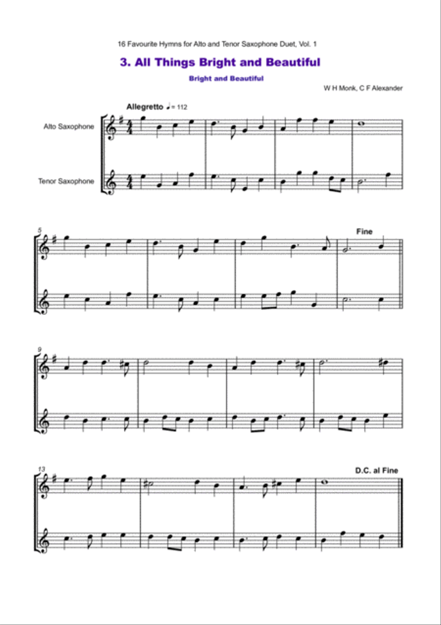 16 Favourite Hymns Vol.1 for Alto and Tenor Saxophone Duet