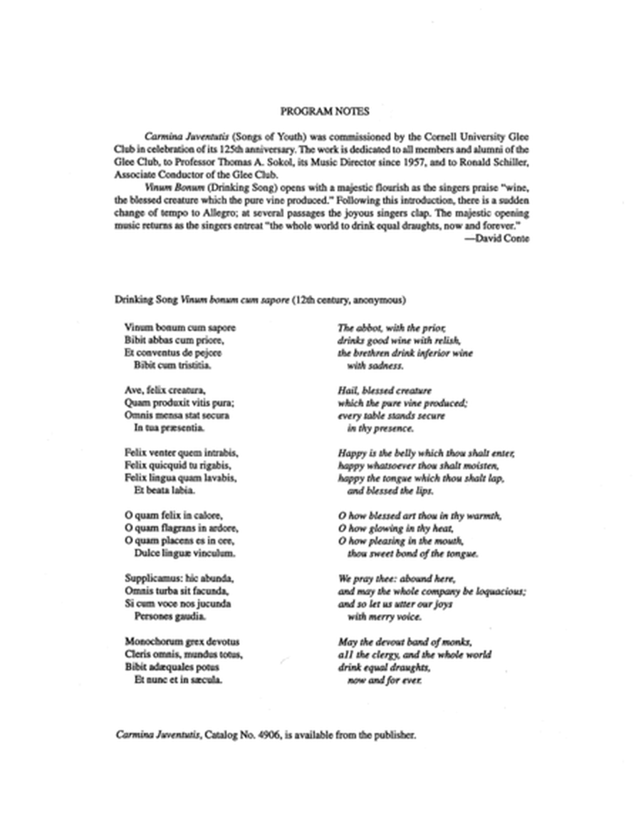 Carmina Juventutis: Drinking Song (Vinum bonum) (Downloadable)