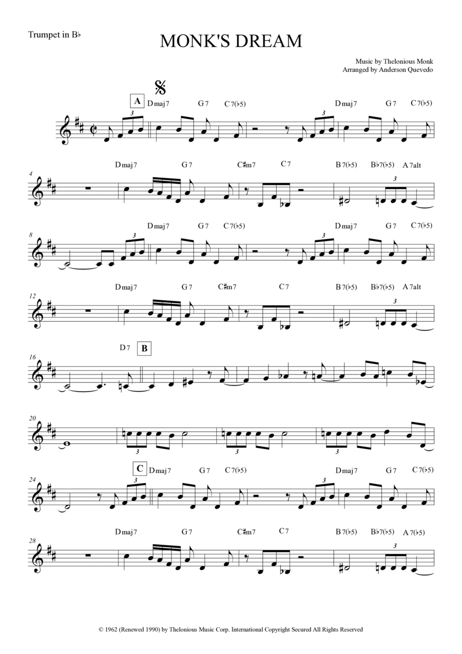 Monk's Dream B-Flat Trumpet scores gallery preview page 1