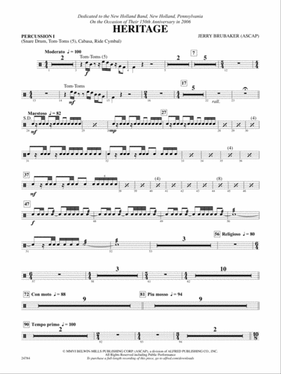 Heritage: 1st Percussion Heritage: 1st Percussion Concert Band scores gallery preview page 1