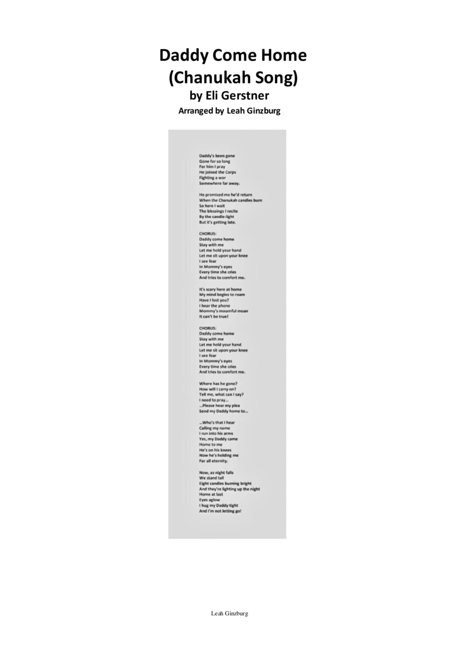 Daddy Come Home (Chanukah Song) Easy Piano scores gallery preview page 1