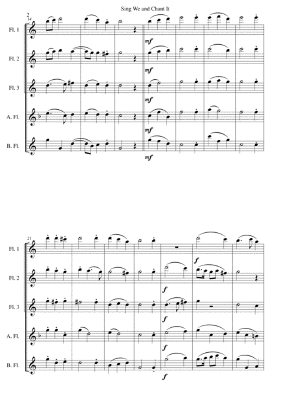 Sing we and chant it (with variations) for flute quintet Sing we and chant it (with variations) for flute quintet Flute scores gallery preview page 2