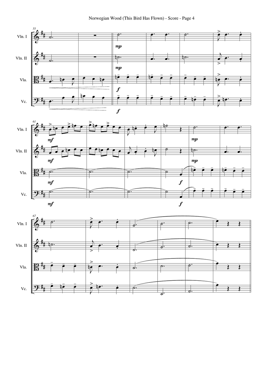 Norwegian Wood (This Bird Has Flown) String Quartet scores gallery preview page 4