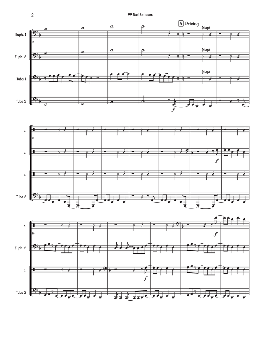 99 Red Balloons (99 Luftballons) Brass Quartet scores gallery preview page 2