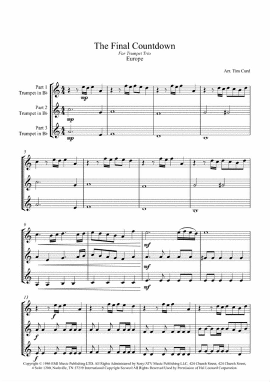 Final Countdown Brass Ensemble scores gallery preview page 2
