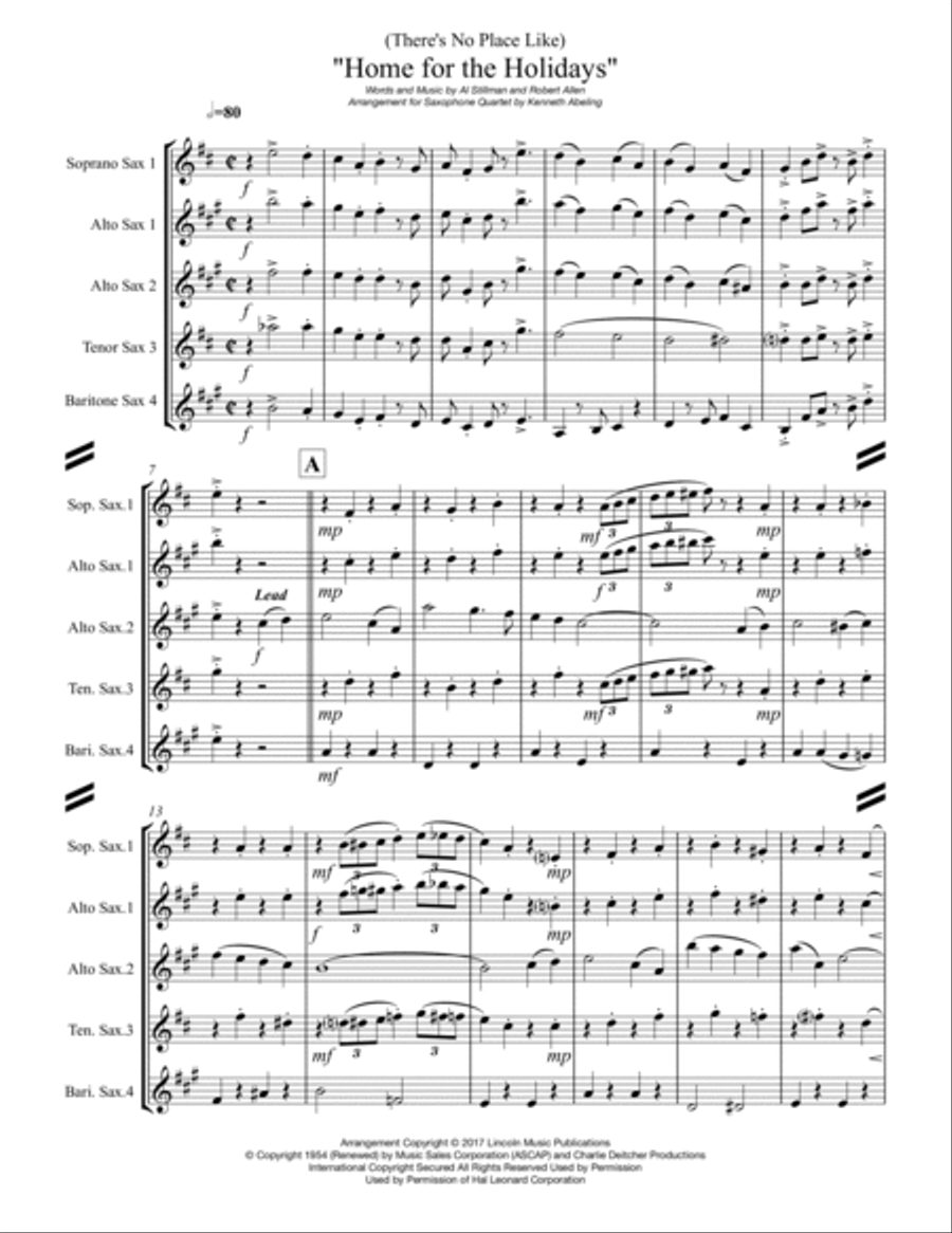 (There's No Place Like) Home For The Holidays Saxophone Quartet scores gallery preview page 2